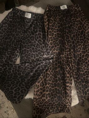 SHEIN Leopard Print Wide-Leg Pants in Brown & Black and Gray & Black